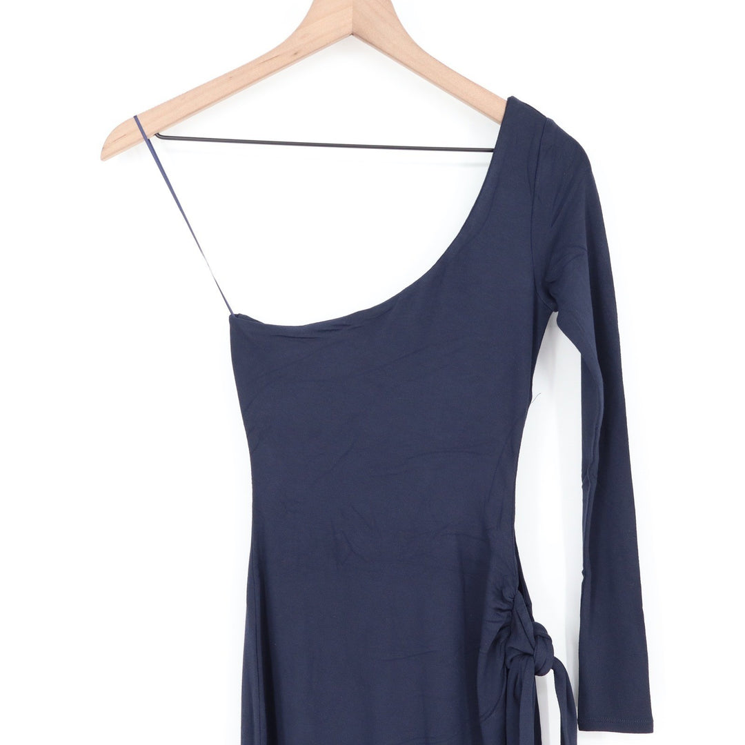 Naked Wardrobe Navy One Shoulder Side Tie Cutout Maxi Dress S