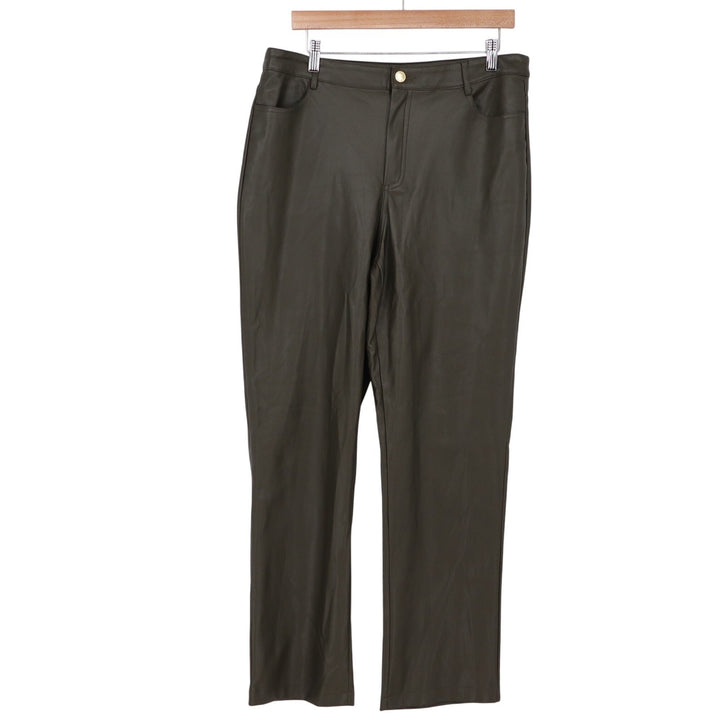 Marc New York Pants Womens 12 Faux Leather Olive Green Straight Leg Excellent