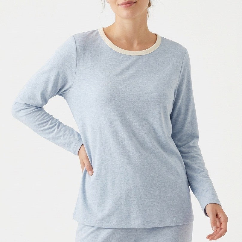 Charter Club Intimates Pajamas Top Womens Medium Blue Cotton Crew Neck Pullover