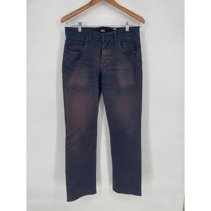 PAIGE Normandie Navy Blue Cotton Polyurethane Blend Straight Leg Pants Size 29
