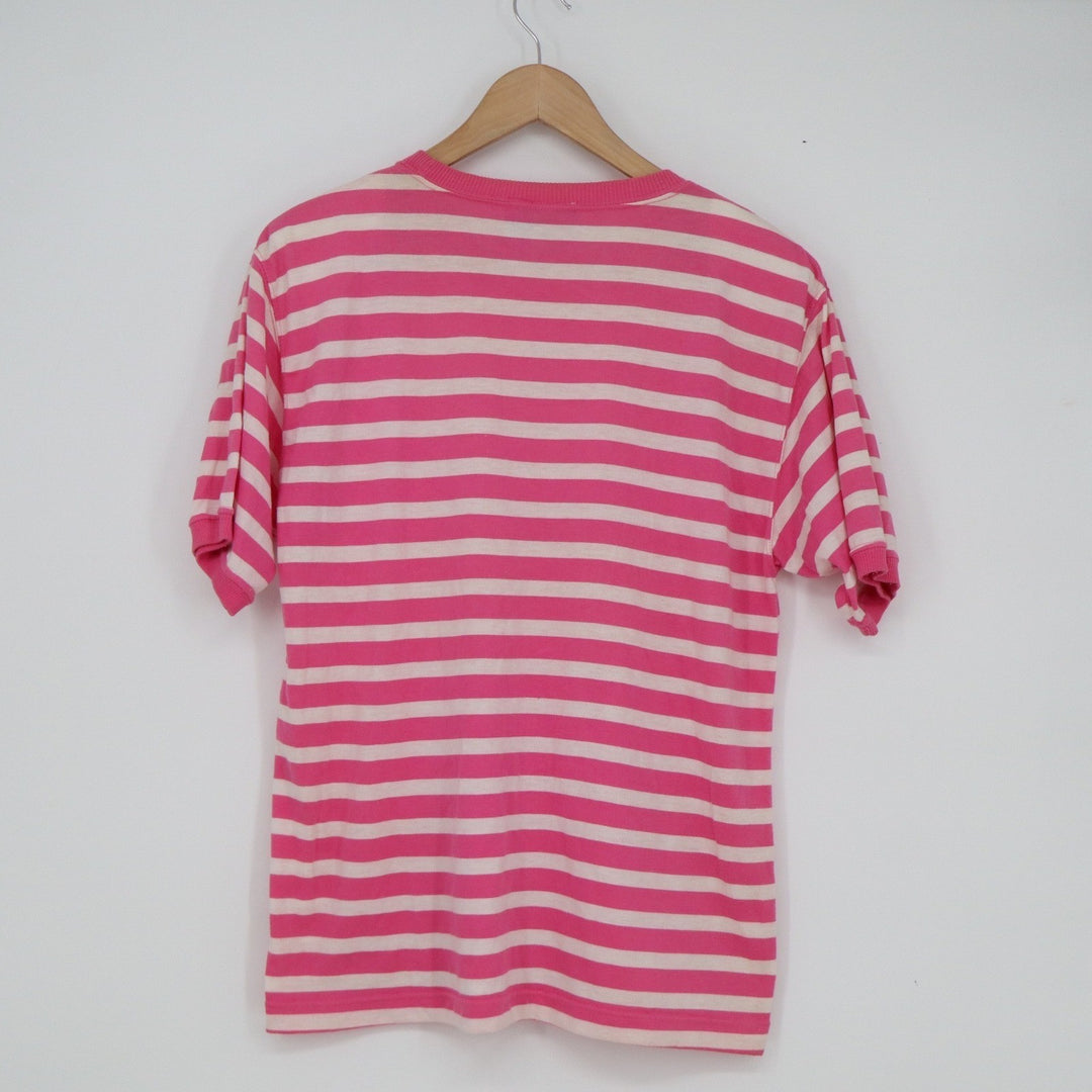 American Weekend Vintage Striped Pocket T-Shirt Pink White Mens Medium