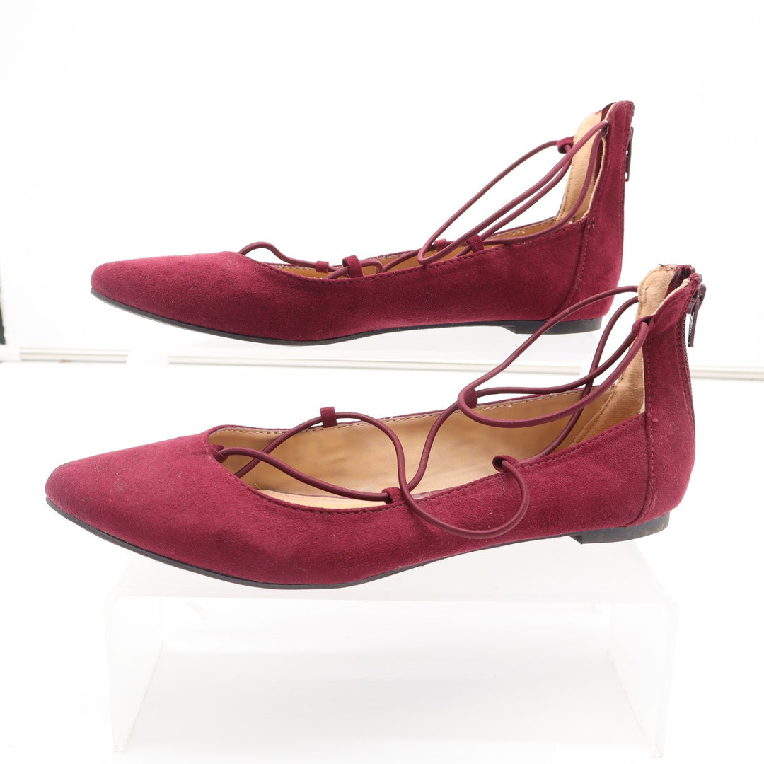 Report Flats Womens 7.5 Bell Burgundy Lace Up Pointed Toe Faux Suede Excellent