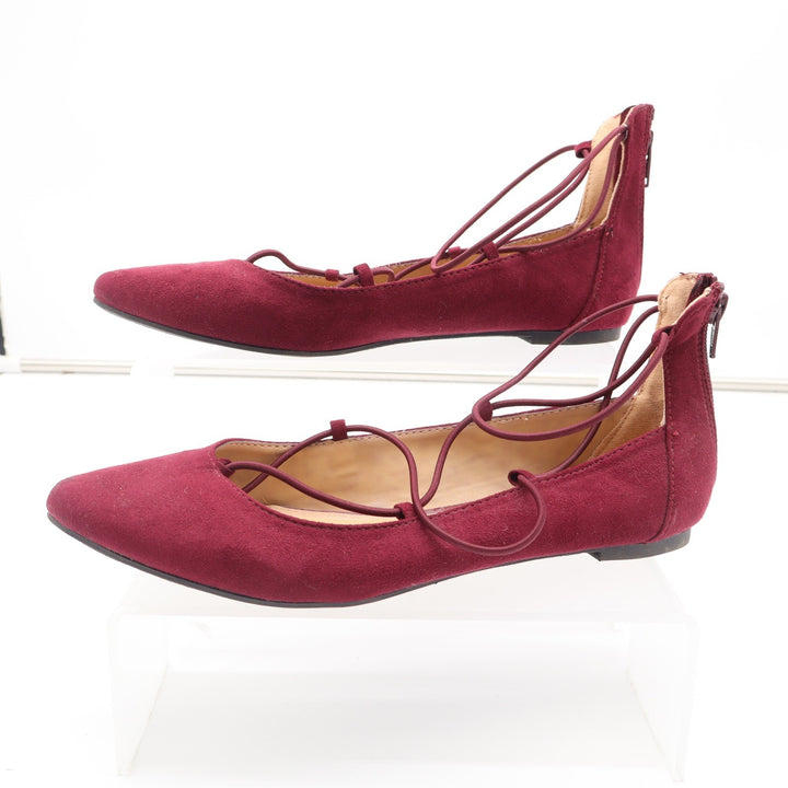 Report Flats Womens 7.5 Bell Burgundy Lace Up Pointed Toe Faux Suede Excellent