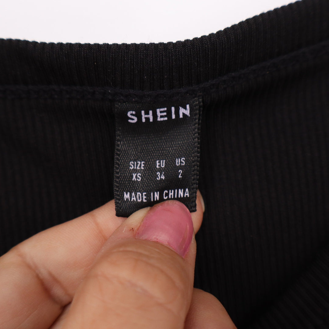 SHEIN Crop Top Womens XS Cami Black Ribbed Tie Back Excellent