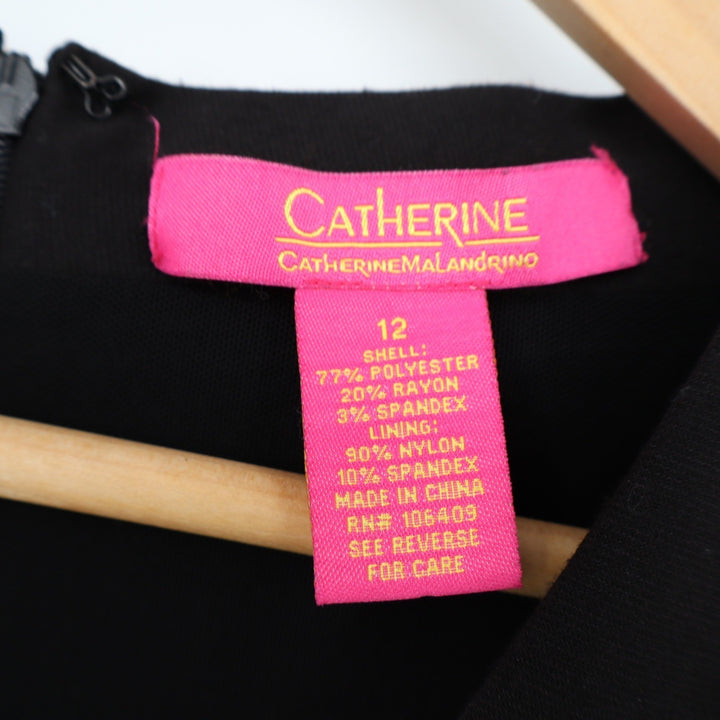 Catherine Catherine Malandrino Black V-Neck Sheath Dress Size 12 Cap Sleeve LBD