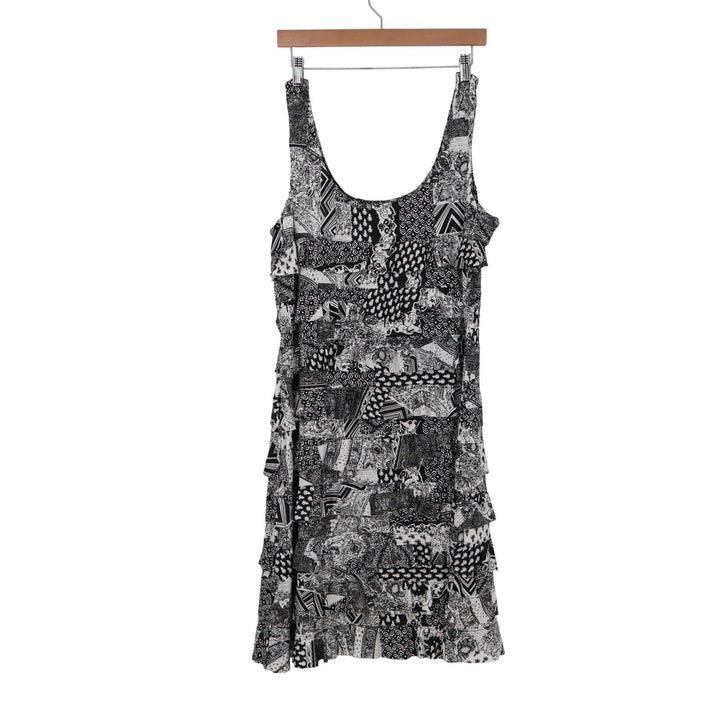 Tango Mango Collection Black White Tiered Ruffle Mixed Print Tank Dress XL