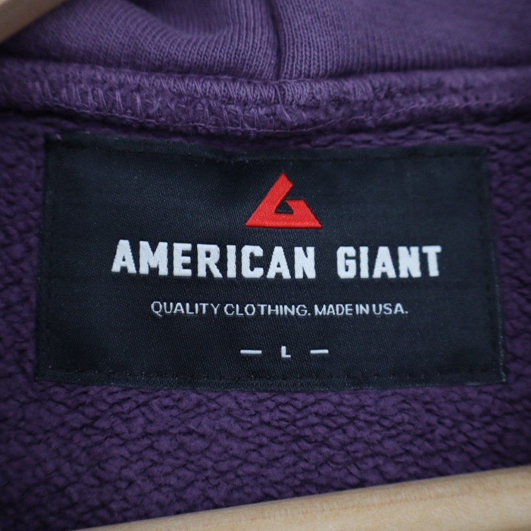 American Giant Hoodie Mens Large Purple Logo Fleece Lined Cotton Drop Shoulder
