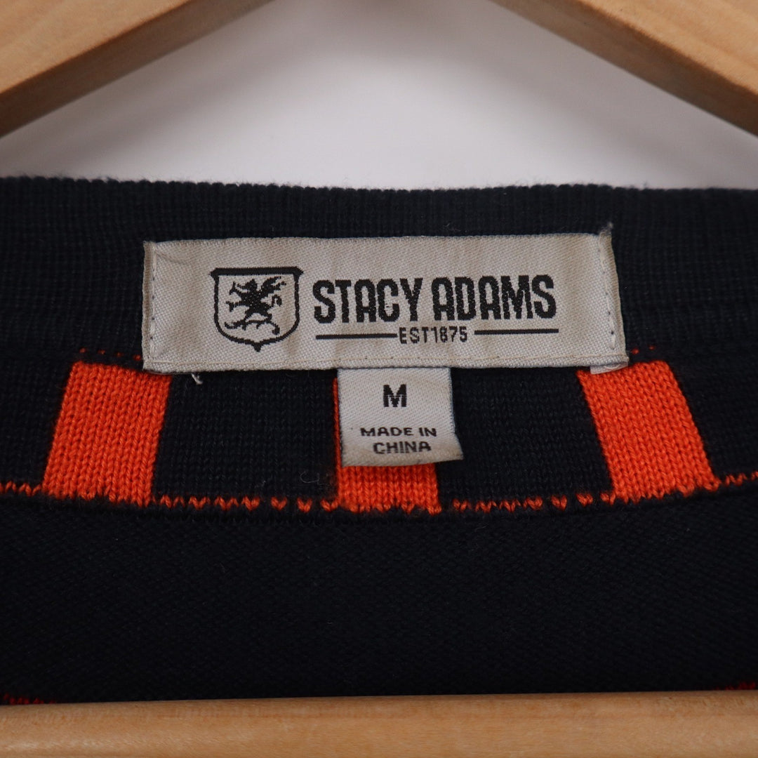 Stacy Adams Mens Knit Polo Shirt Medium Navy Orange Red Geometric Checkered S/S
