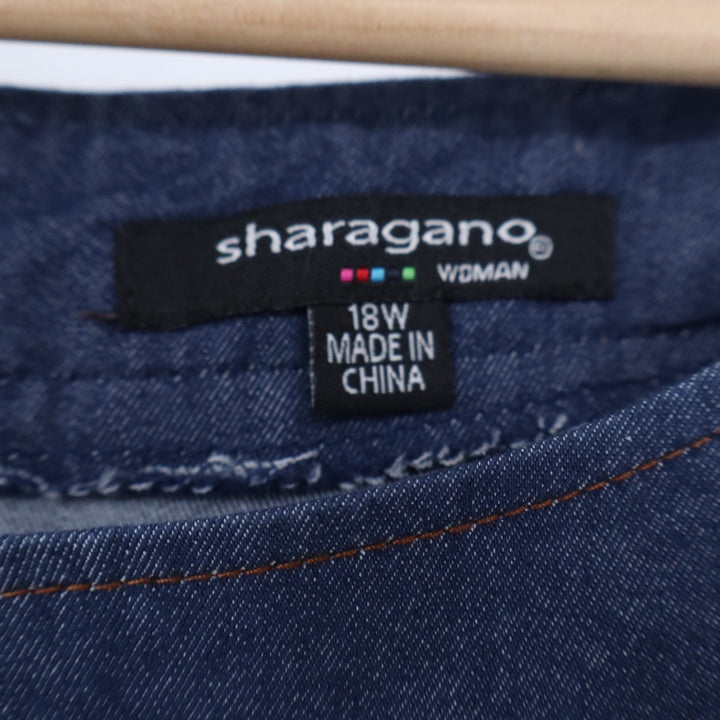 Sharagano Woman Dark Wash Denim Fit & Flare Sleeveless Dress 18W Blue Scoop Neck