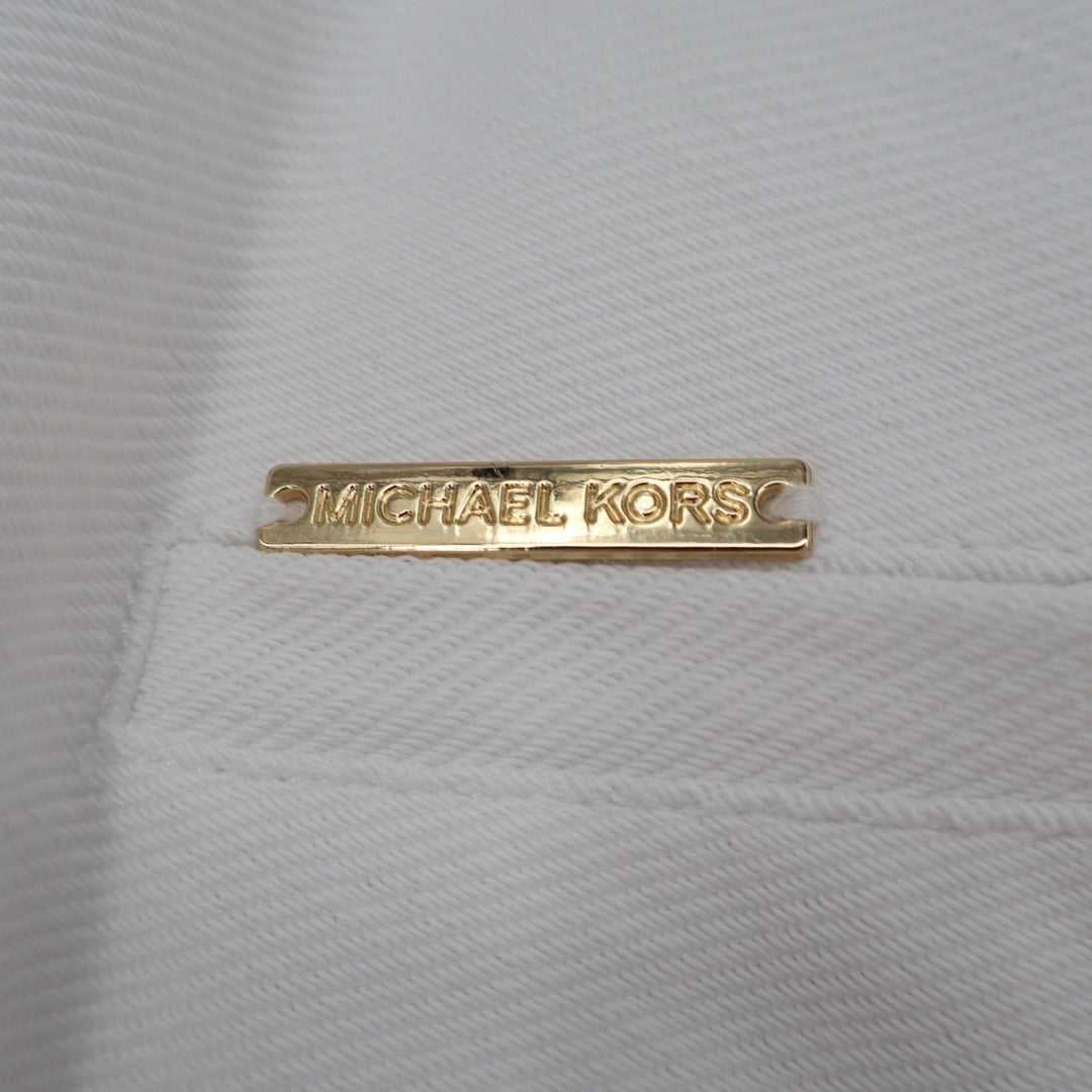 Michael Kors Crop Pants Womens L White Cotton Stretch Zip Pockets Straight Leg