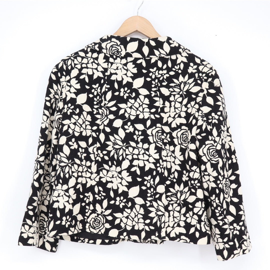 Style & Co Womens Black White Floral Cotton Button Front Jacket Size 14 Blazer