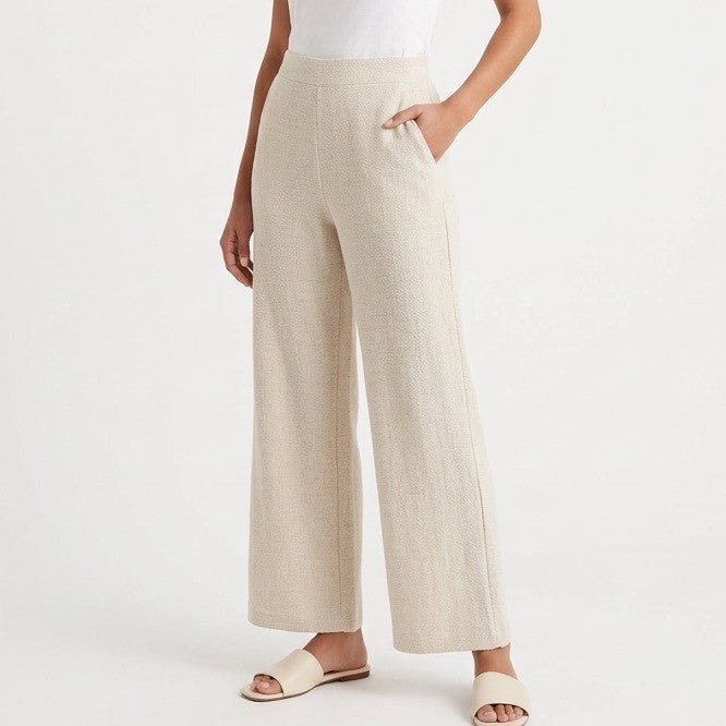 Gap Slouchy Wide Leg Lounge Pants Womens Medium Beige High Waisted Waffle Knit