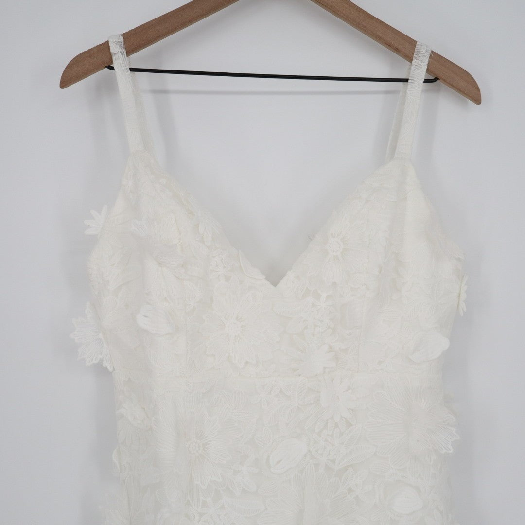 Lulus Exceedingly Lovely Mini Dress Womens XL White Applique Floral Backless