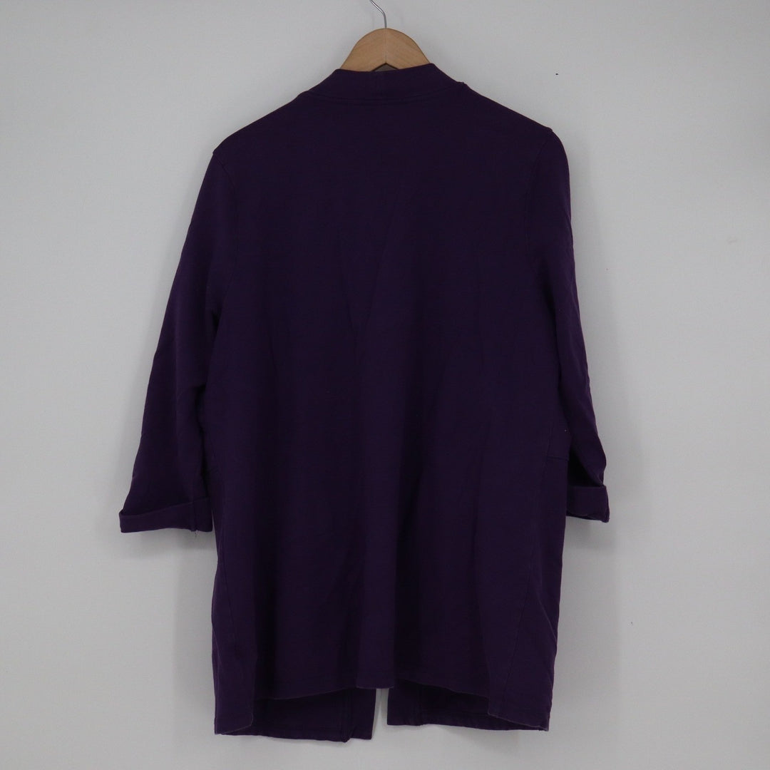 Karen Scott Sport Purple Open Front Cardigan XL 3/4 Sleeve Zip Pockets Cotton