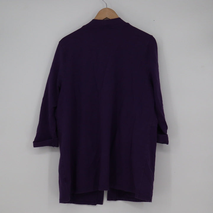 Karen Scott Sport Purple Open Front Cardigan XL 3/4 Sleeve Zip Pockets Cotton