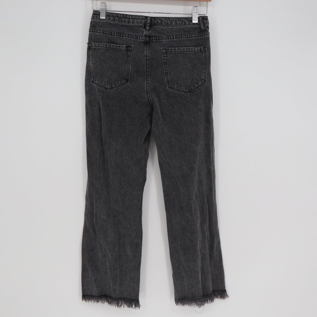 Fate Womens Distressed Straight Leg Jeans Black Washed Frayed Hem Size S