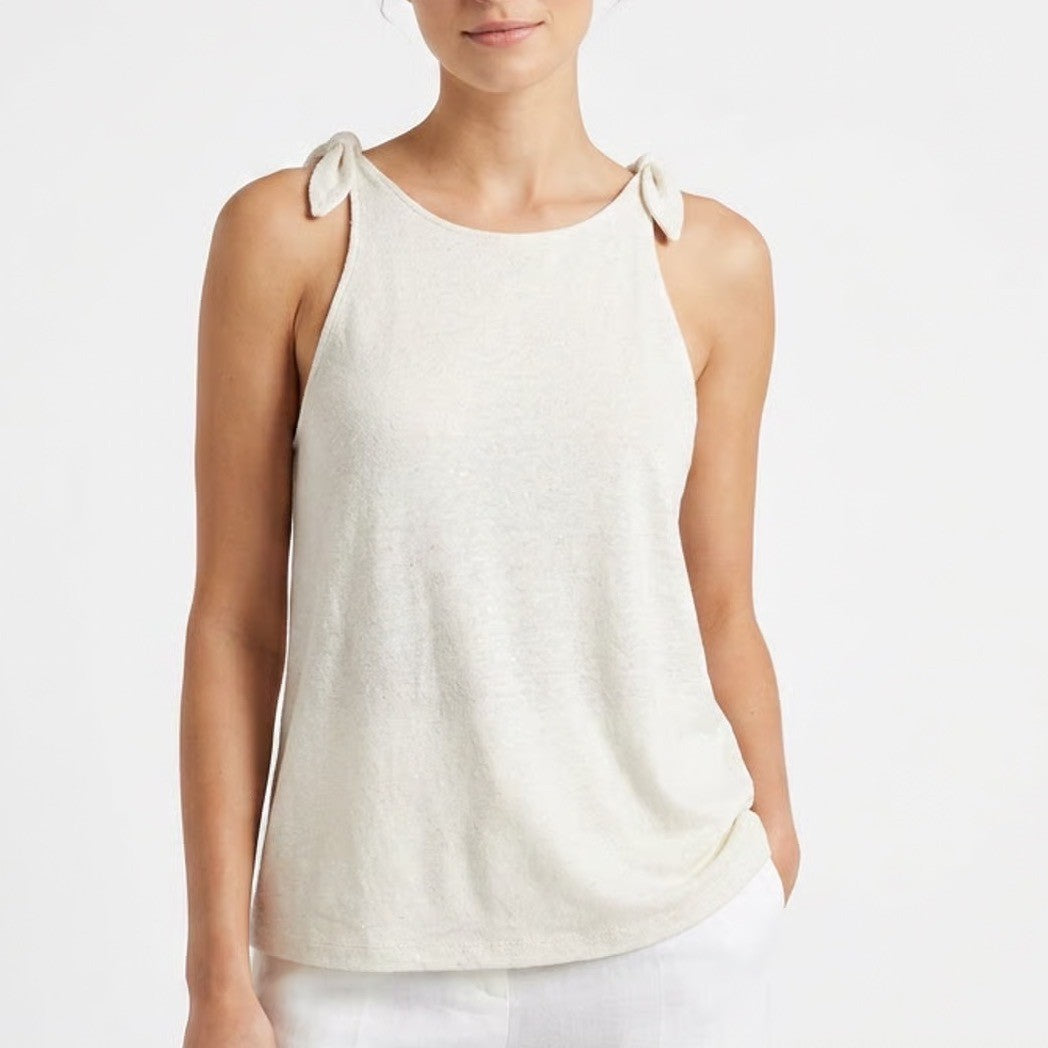 Gap Womens XS Off White Tie Shoulder High Neck Knit Tank Top