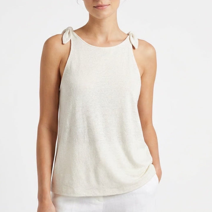 Gap Womens XS Off White Tie Shoulder High Neck Knit Tank Top