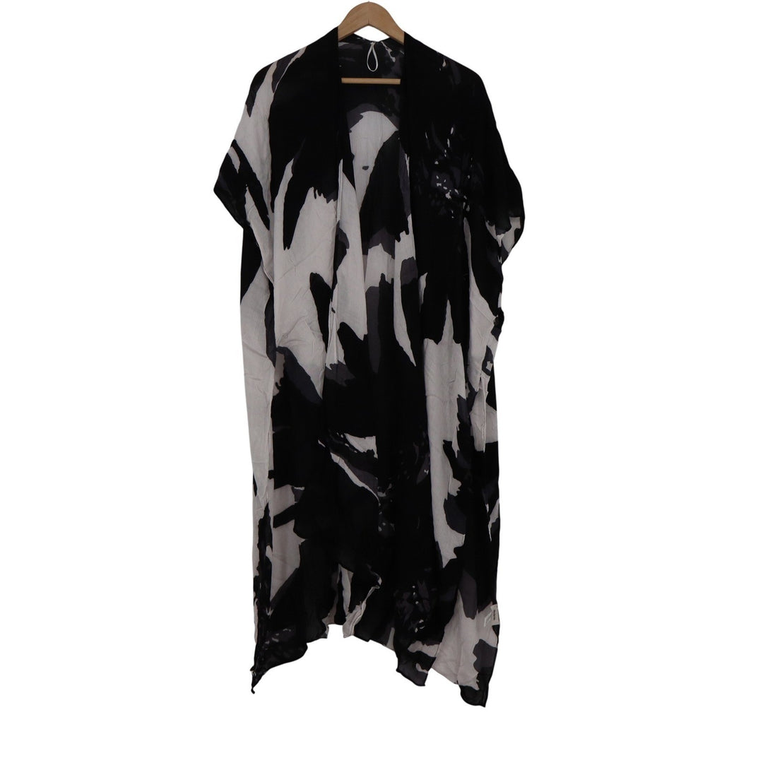 Modena Black White Abstract Floral Kimono Wrap Cover Up One Size