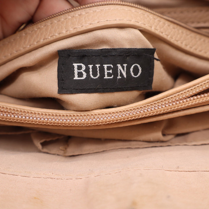 Bueno Two Tone Cream Tan Pebbled Faux Leather Shoulder Bag Gold Hardware