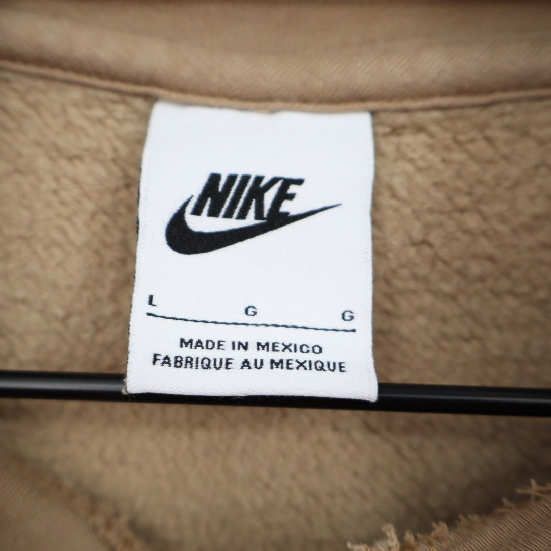 Nike Hoodie Mens Large Beige Fleece Lined Kangaroo Pockets Ribbed Hem Pullover