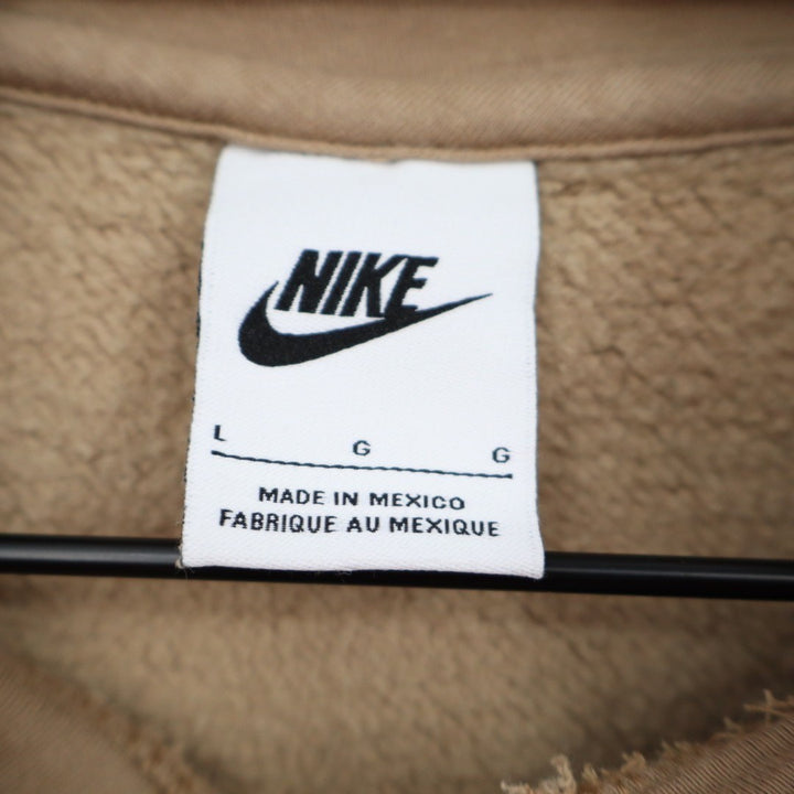 Nike Hoodie Mens Large Beige Fleece Lined Kangaroo Pockets Ribbed Hem Pullover