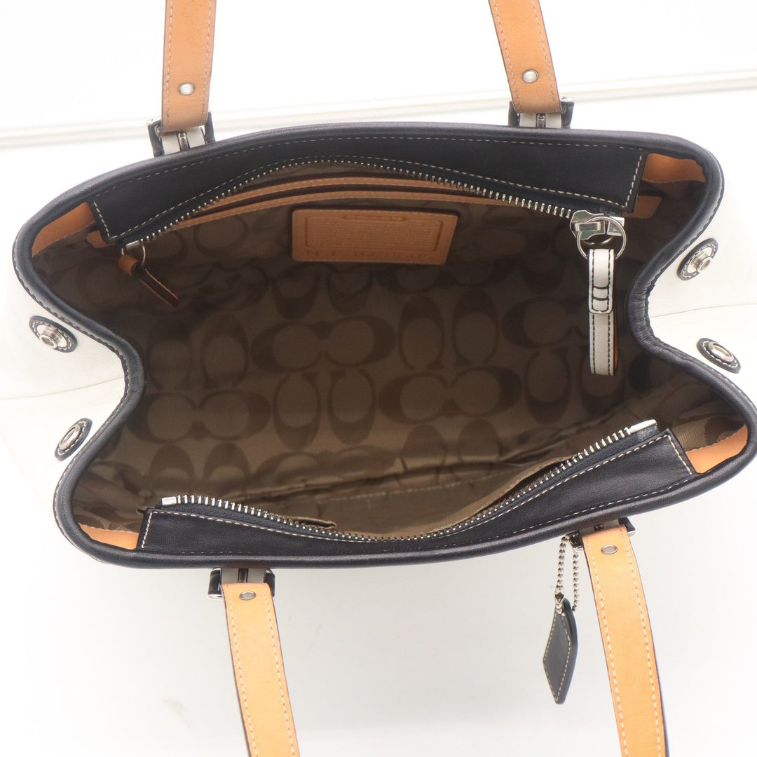 Coach Hamptons Black White Leather Colorblock Tote Shoulder Bag Buckle Detail