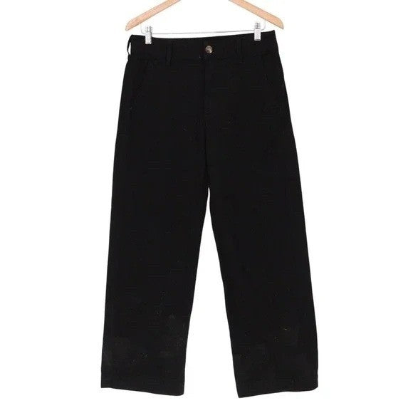 American Giant Ankle Pants Womens 12 Black Cotton Stretch Slash Pockets Wide Leg