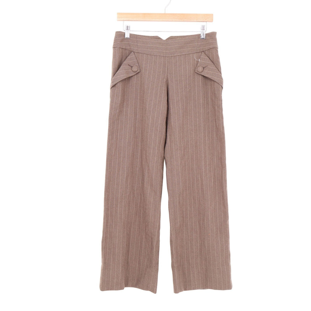 Lux Urban Outfitters Brown Herringbone Wide Leg Trousers Notched Waist Size 2