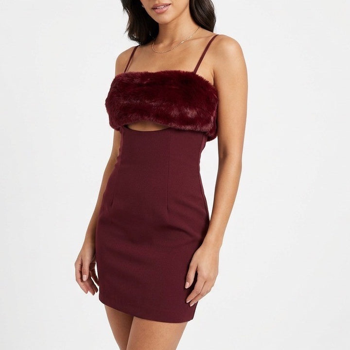 Naked Wardrobe Maroon Faux Fur Trim Mini Dress NWH19-D9 MN Mens Size L