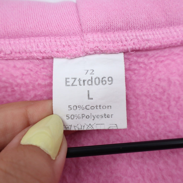 Pink Quarter Zip Hoodie Sweatshirt Thumbholes Kangaroo Pocket Large
