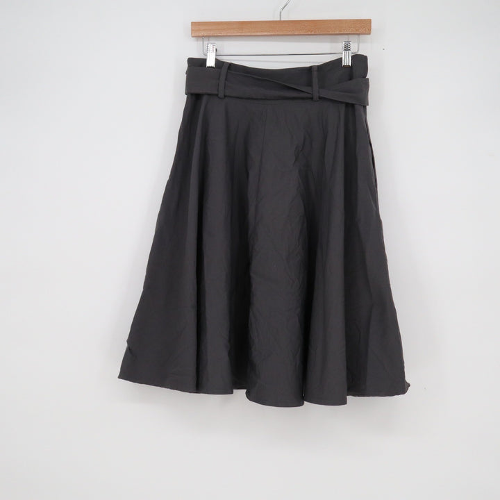 Belle Poque Womens Dark Grey Belted Button Front A-Line Midi Skirt Large