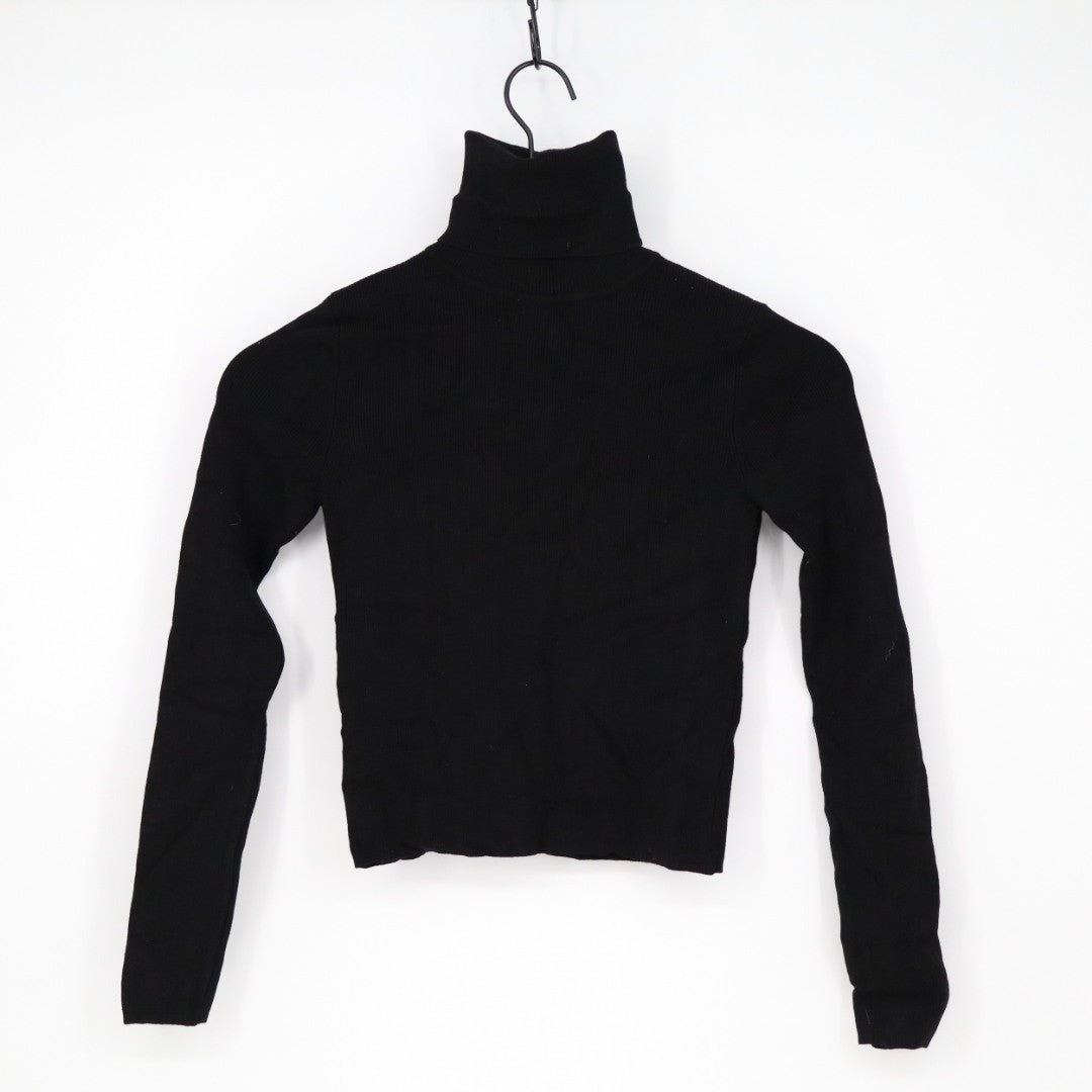 Zara Crop Sweater Womens Small Black Knitted Turtleneck Long Sleeve Pullover