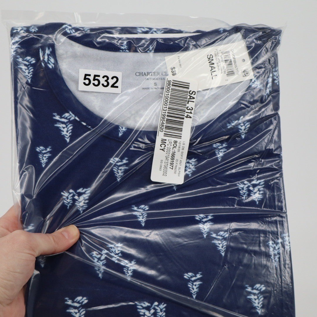 Charter Club Intimates Navy Blue Tree Print Soft Knit Long Sleeve Sleep Shirt S