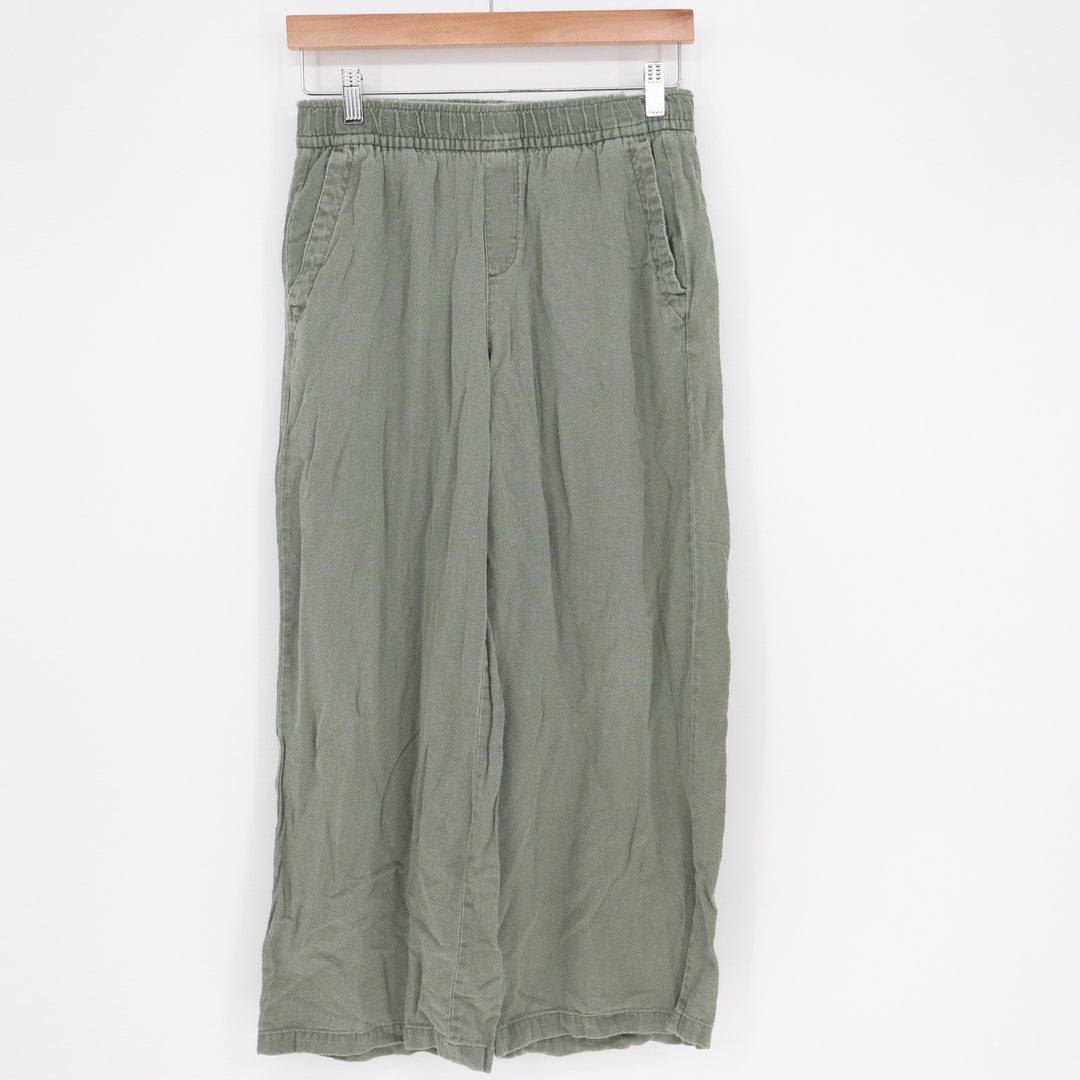 Old Navy Womens XS Olive Green Linen Blend High Rise Wide Leg Cropped Pants