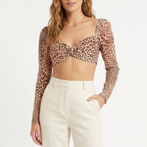 Naked Wardrobe The Statement Leopard Print Crop Top Brown Medium