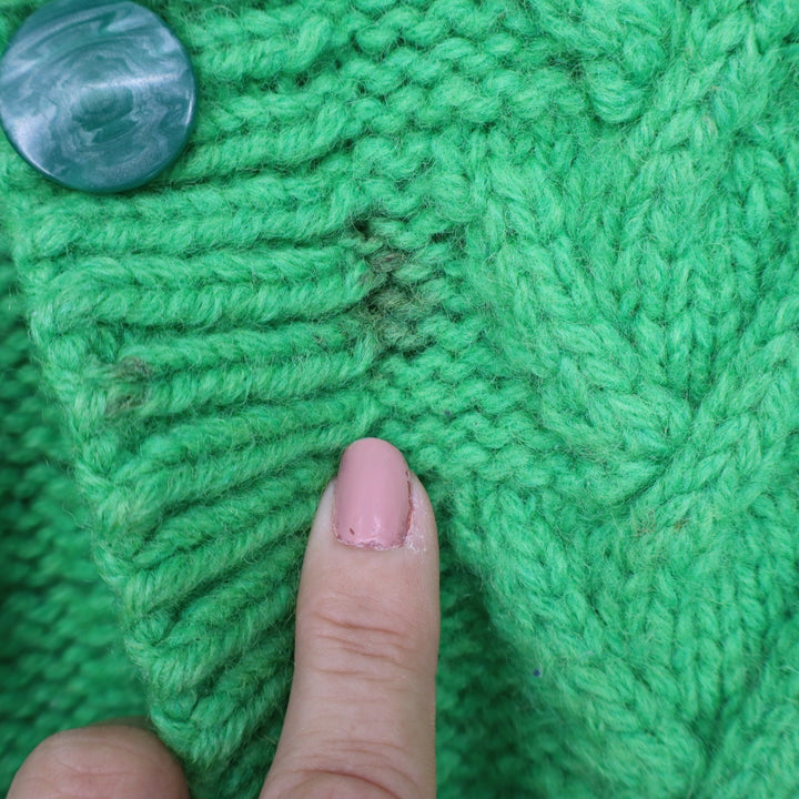 Vintage Handmade Green Cable Knit Cardigan Button Up Chunky Collared Sweater