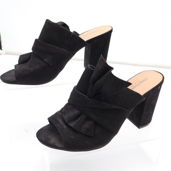Christian Siriano for Payless Black Faux Suede Bow Mule Block Heels Womens 8.5