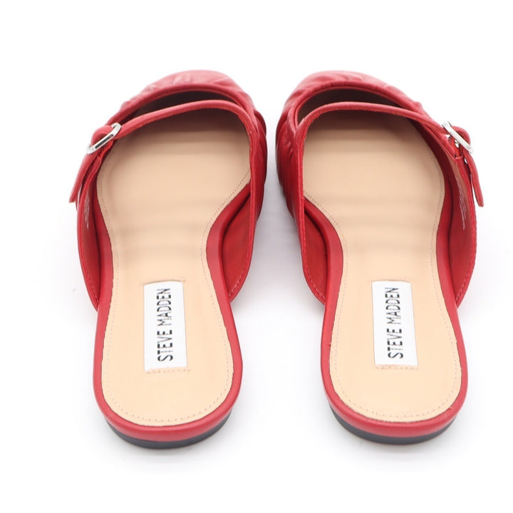 Steve Madden Gisele Red Leather Ruched Mary Jane Flat Mules Womens 8.5M