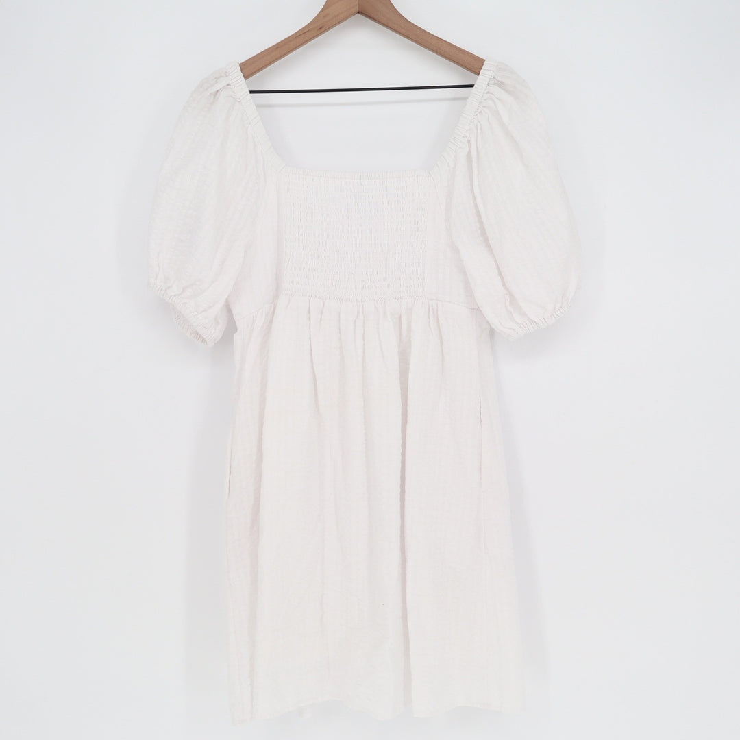 Old Navy Womens White Puff Sleeve Smocked Back Mini Dress Size M