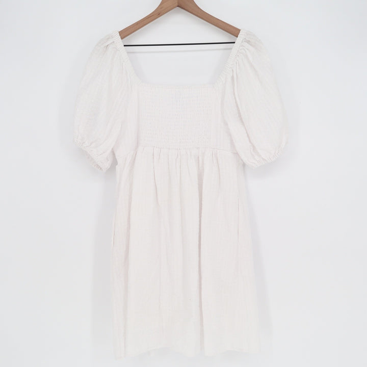 Old Navy Womens White Puff Sleeve Smocked Back Mini Dress Size M