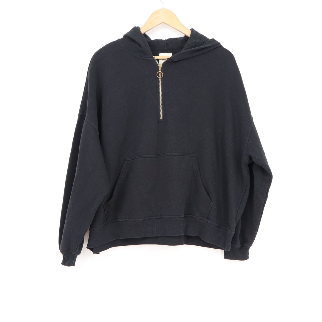 Social Scene Womens XL Black Quarter Zip Hoodie Oversized Fleece Pullover