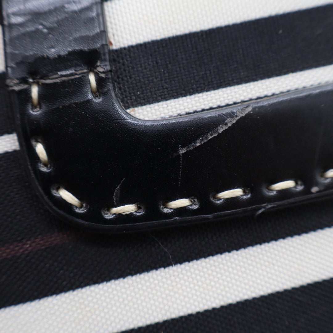 Kate Spade New York Striped Canvas Satchel Bag Black White Brown Vintage Sam