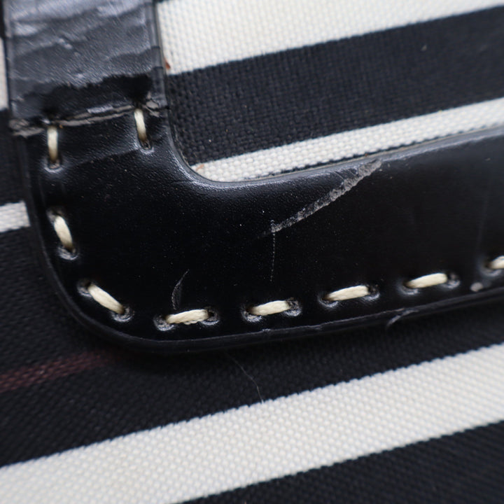 Kate Spade New York Striped Canvas Satchel Bag Black White Brown Vintage Sam