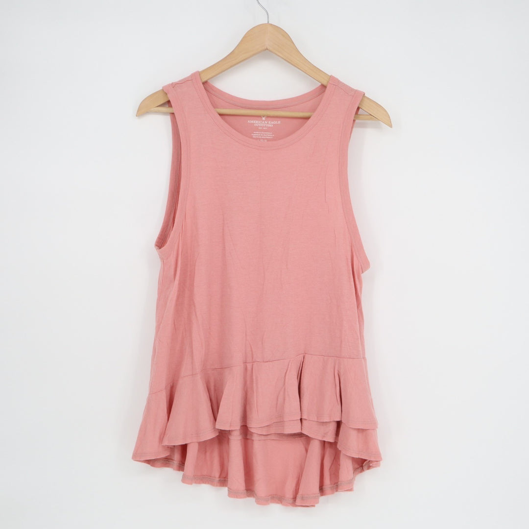 American Eagle Outfitters Tank Top Women Large Blush Cotton Flare Hem Round Neck