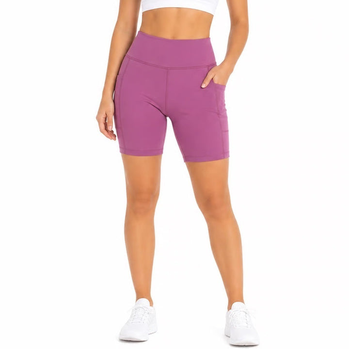 Danskin Womens High Waisted Biker Shorts Plum Purple Side Pockets Size M