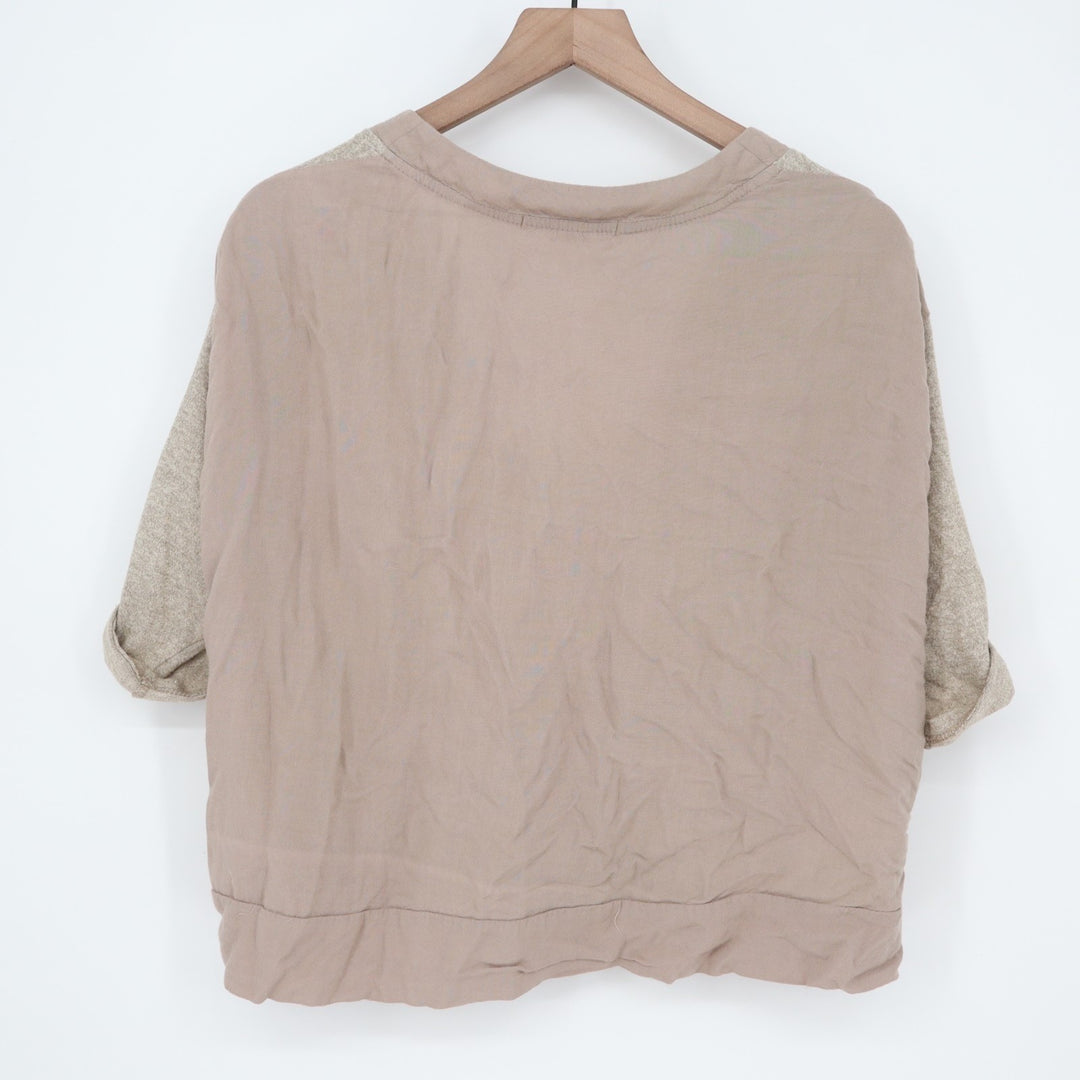 Forever 21 cardigan Crop Sweater Womens Large Gray Cotton V-Neck Roll Tab Sleeve