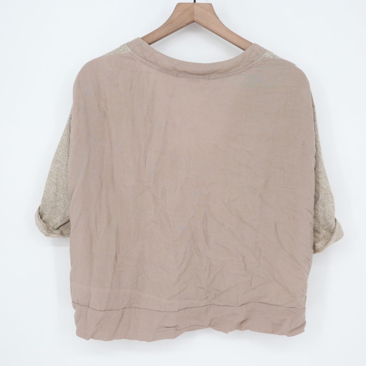 Forever 21 cardigan Crop Sweater Womens Large Gray Cotton V-Neck Roll Tab Sleeve