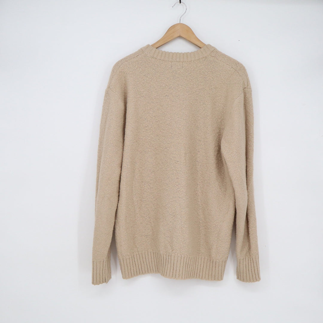 HM Relaxed Fit Crewneck Sweater Mens Medium Tan Beige Textured Wool Blend