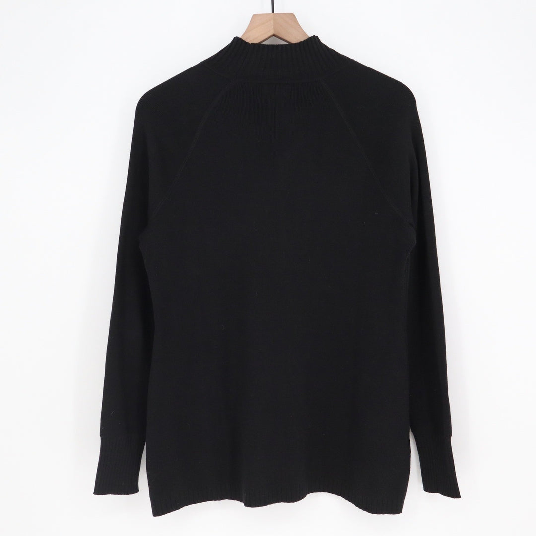 Eddie Bauer Womens Black Mock Neck Raglan Sleeve Knit Sweater Size L Thumbholes